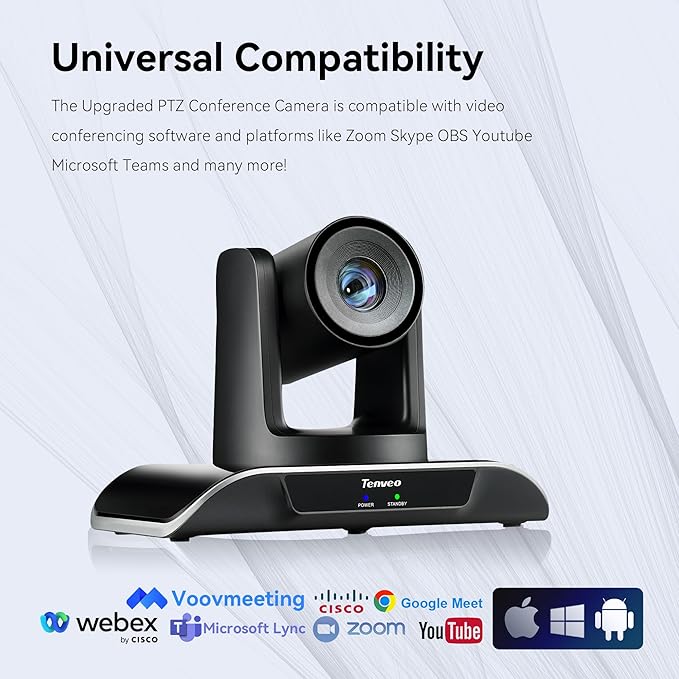 Tenveo 10X Optical Zoom PTZ Conference Room Camera USB3.0/HDMI FHD 1080P 60FPS for Video Conferencing Business Meeting Live Streaming Church Services Worship Events Education Zoom Teams OBS