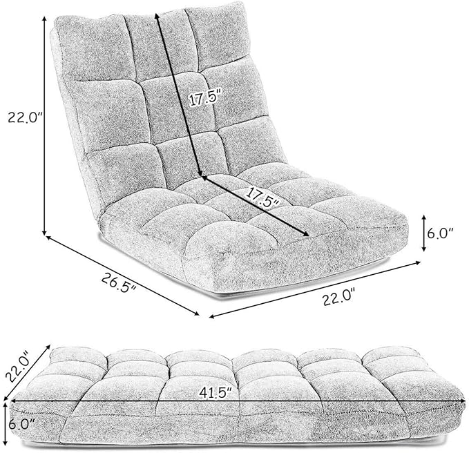 Brown Coral Velvet Floor Chair Folding Lazy Video Gaming Chair 14 Adjustable Backrest Positions Soft Comfortable Thick Padded Cushion Steel Frame Great for Reading Watching TV Playing Games