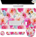 Arttown Flower Floral Pink Desk Mat Peony Spring Summer Mouse Pad Set 4-in-1 Large Mousepad+Keyboard Wrist Rest+Mouse Wrist Rest+Coaster with Ergonomic Design Non-Slip Mat