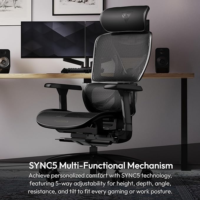 THUNDERX3 XTC Ergonomic Office Chair for Adults Gaming Chair High Back Desk Chair Synchronous Tilt Self-Adjusting Lumbar Support and Backrest Adjustable Headrest Breathable Mesh Black