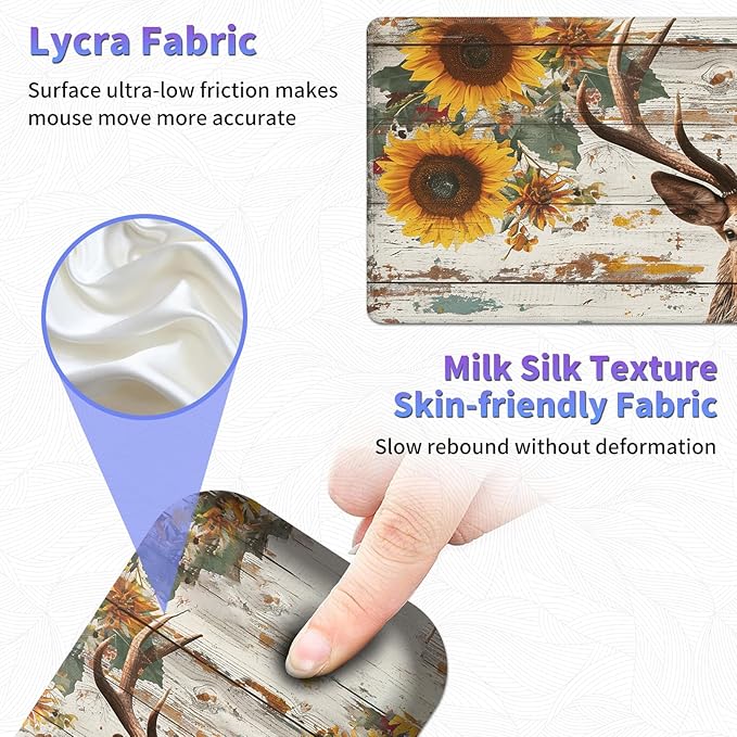 Large Mouse Pad Set Desk Mat + Elbow Rest Pad + Coaster Easy Typing Pain Relief Ergonomic Arm Rest Pad with Memory Foam Extended Desk Pad Anti-Slip Rubber Base for Office Home Wood Sunflower Deer