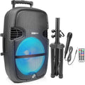 Pyle Portable Bluetooth PA Speaker System - 1000W Outdoor Bluetooth Speaker System w/Microphone in Party Lights USB SD Card Reader FM Radio Wheels - Remote Control Tripod PPHP1548B BLACKBLUE