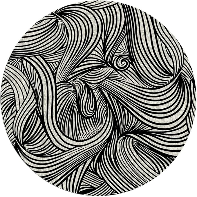 Black White PU Leather Computer Gaming Rolling Chair Mat Abstract Geometrical Modern Zebra Heavy Duty Floor Mats for Computer Desk Easy Glide for Chairs Zebra Print Diameter 55 in