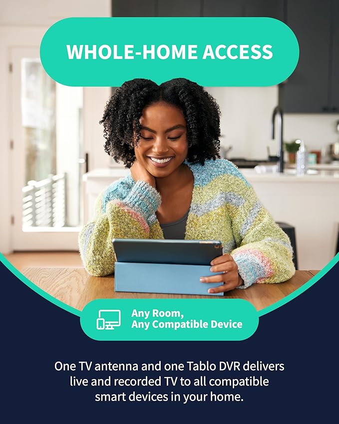 Tablo 4th Gen 2-Tuner Over-The-Air (OTA) DVR - Watch Pause &amp Record Live TV News Sports &amp Movies in Your Home Over Wi-Fi - Pairs w/Any TV Antenna - 50+ Hrs Recording - No Subscriptions (Ren