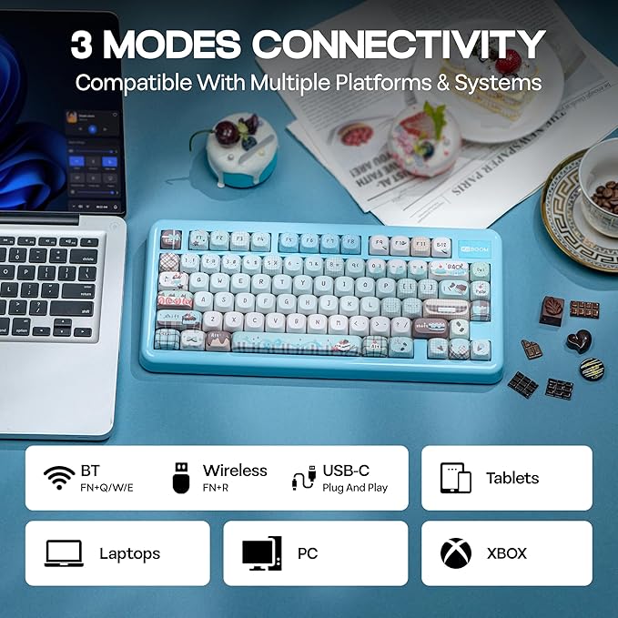 KiiBoom Phantom81 Lite 75% Gasket Mechanical Keyboard QMK&ampVIA Programmable 3 Modes Wireless Gaming Keyboard RGB Backlights ABS Case + UV Tech Hot-Swappable for Windows/Mac/Linux (Blue)