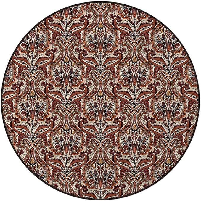 Multicolor Round RugCircle RugFarmhouse Distressed Non Slip Area Rug Round Rugs for Living Room Kitchen Bedroom Bathroom Flower Ornament Mandala Diameter 39.4 in