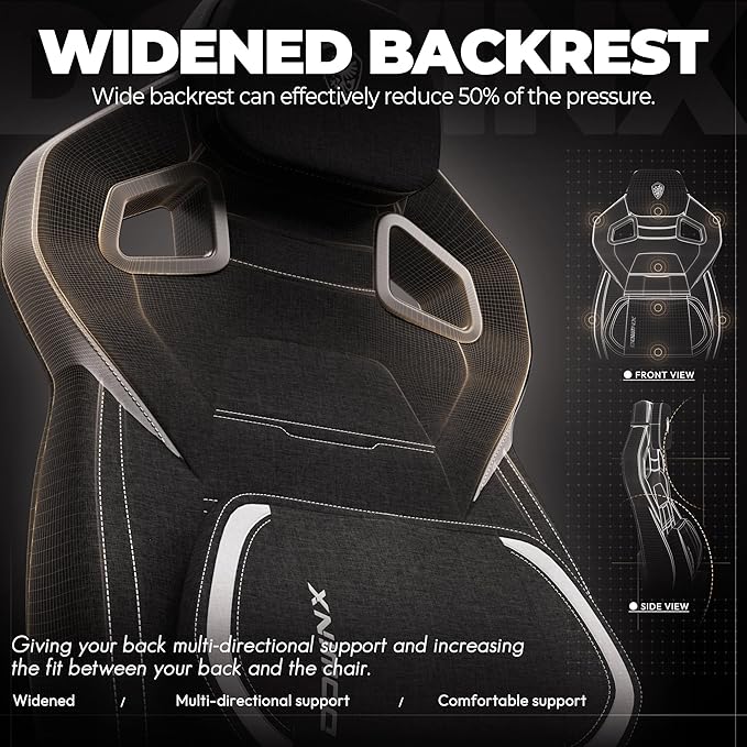 Dowinx Gaming Chair Big and Tall Fabric Ergonomic Gaming Chairs with FootrestWide Back Gamer Chair for Heavy People Black