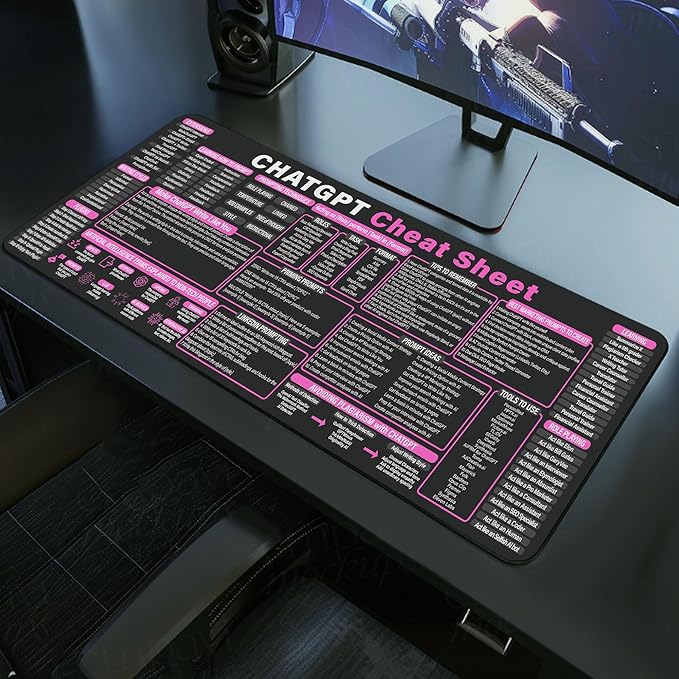 Chat GPT Cheat Sheet Mouse Pad - Large ChatGPT Quick Reference Desk Mat AI Cheat Sheet Mouse Pad for Developers Essential Computer Accessories for Study Work and Reference Purposes KMH