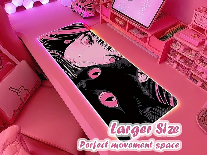 JMIYAV Pink RGB Gaming Mouse Pad 31.5x12 Inch PC XL Large Extended Glowing Led Light Up Desk Pad Non-Slip Rubber Base Computer Cute Mousepad Mat Desk Accessories Gaming Setup 2744