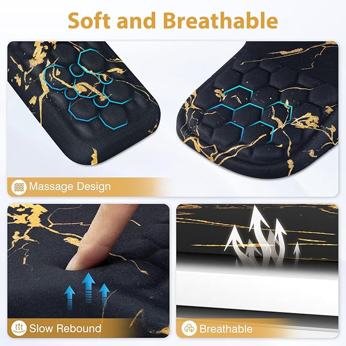 EYROZILL 3 in 1 Ergonomic Wrist Rest for Keyeboard and Mouse Non-Slip Desk Mouse Pad with Wrist Support Keyboard Wrist Rest and Mouse Pad Set Massage Design (Black Marble)