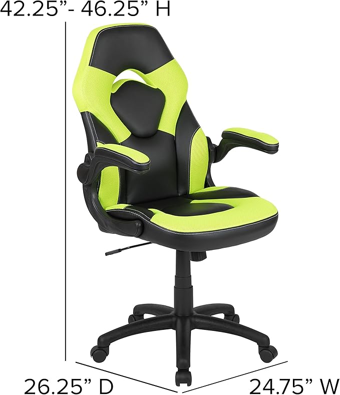 Flash Furniture Gaming Desk and Green/Black Racing Chair Set /Cup Holder/Headphone Hook/Removable Mouse Pad Top - 2 Wire Management Holes