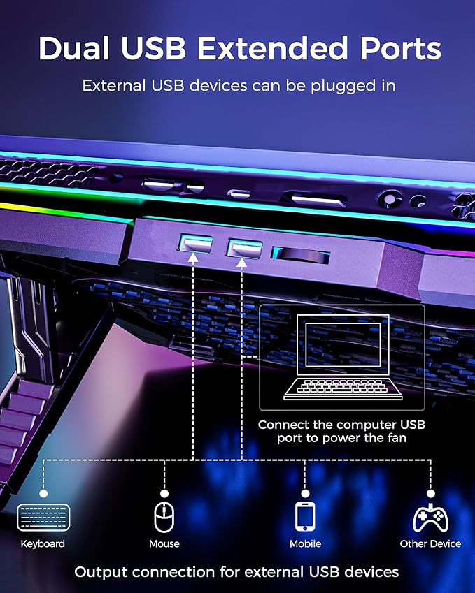 AICHESON Gaming Laptop Cooling Pad with 8 Fans RGB Computer Stand for 15.6-17.3 Inch Notebook with 7 Height Slots 2 USB Ports AA3