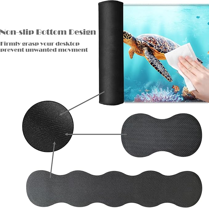 Ergonomic Keyboard Wrist Rest &amp Mouse Pad Wrist Rest SetXL Gaming Desk Mat 31.5x 11.8Non-Slip BaseMemory FoamEasy Typing Pain Relief for Office &amp HomeSea Turtle with Tropical Fish