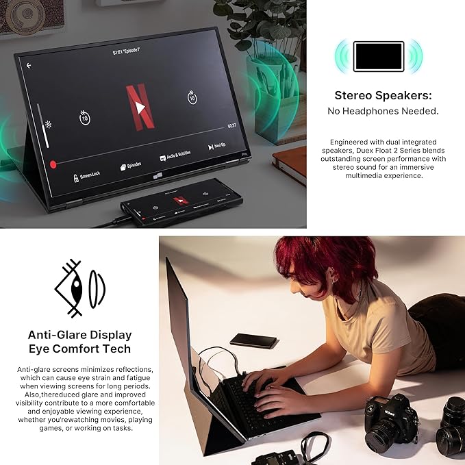 New Mobile Pixels Duex Float 2 Pro 2.5 K Portable Monitor 16 Laptop Screen Extender (Built-in Kickstand) USB C/HDMI Stacked Monitor Extender with Dual Speakers Windows MacOS Switch Android