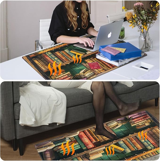 Warm Desk Pad Warm Mouse Pad Gaming Office Desk Matwith 3 Levels Heated &amp 3 Hours Auto Shut - 31.5 x 13 inch PU Leather Laptop Keyboard Mat for Home Office Hand WarmerLibrary Bookshelf