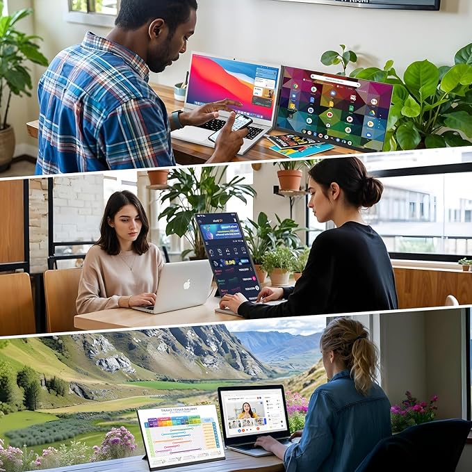 Teamgee 15.6 Laptop Screen Extender Slim &amp Lightweight Portable Monitor for Laptop Full HD IPS 360° Rotating Stand Detachable USB-C Plug &amp Play RGB Lighting Thin Bezels