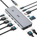 USB C Docking Station 3 HDMI Selore 12-in-1 Docking Station 3 Monitors with Triple HDMI 10Gbps USB A/C 3.1 100W PD Charging Gigabit Ethernet SD/microSD Card Reader for Dell/HP/Lenovo Laptops