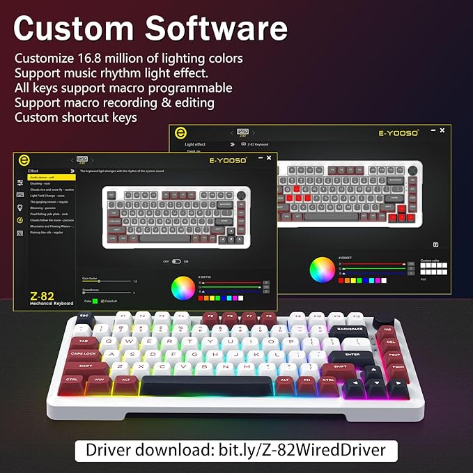 E-YOOSO 75% Wired Mechanical Gaming Keyboard Creamy Sound Hot Swappable Pre-lubed Linear Switches Gasket Structure Knob Control RGB Backlit Compact Custom for PC White/Red