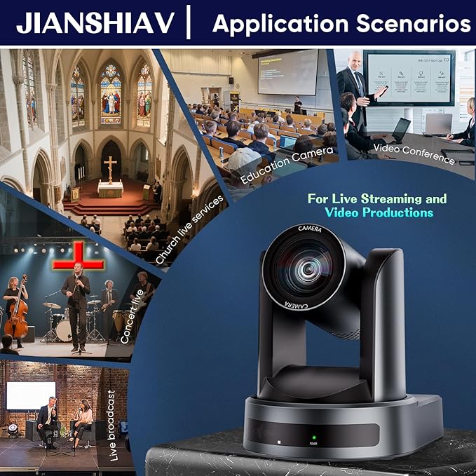 1080P SDI PTZ Camera AI Auto-Tracking 10/20x Optical Zoom (NDI|HX3) LAN USB3.0 HDMI PTZ Camera for Church Services Worship Education (JS510USH)