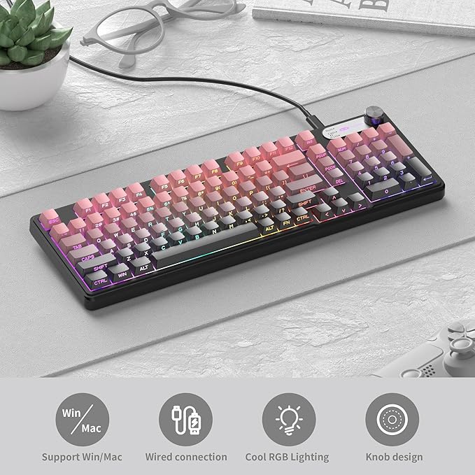 Camiysn Keyboard GK960 98 Keys 95% Layout Keyboards Type-C Connected Keyboard Side Engraved ABS Keycaps for PC/loptop/MAC