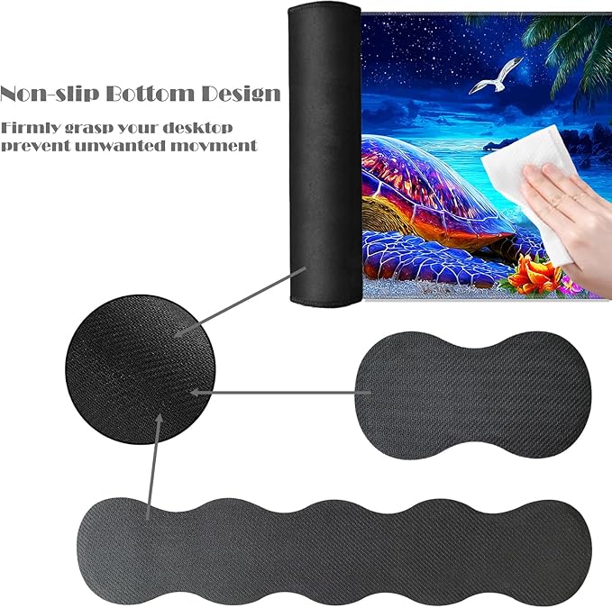 Ergonomic Keyboard Wrist Rest &amp Mouse Pad Wrist Rest SetXL Gaming Desk Mat 31.5x 11.8Non-Slip BaseMemory FoamEasy Typing Pain Relief for Office &amp HomeSea Turtle on Starry Beach
