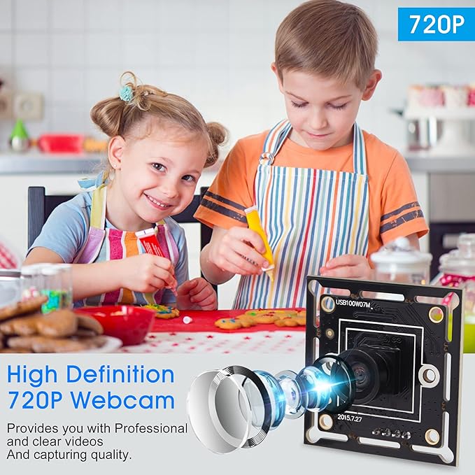 HD High Speed Wide Angle USB Camera Module for Computer 720P 30fps Super Mini UVC USB2.0 Webcam Board with 120degree No Distortion Lens CMOS OV9712 Industrial CCTV PC Camera for Linux Mac Android
