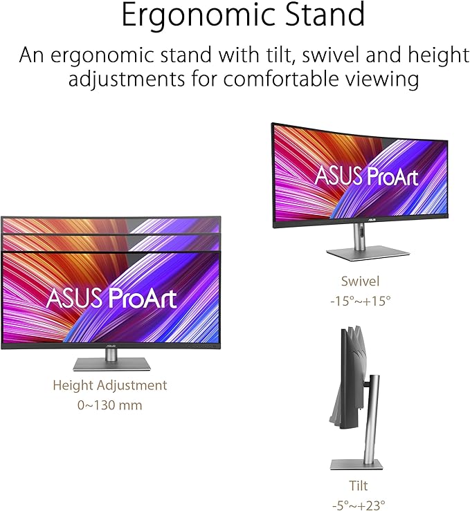 ASUS ProArt Display 34” Ultrawide Curved Professional HDR Monitor (PA34VCNV) - IPS 21:9 3440 x 1440 3800R Curve 100% sRGB/Rec709 ΔE&lt2 Calman Verified USB-C Docking PD 96W RJ45 3 Year Warran