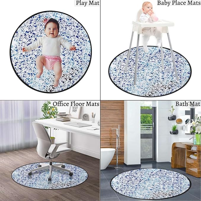 Abstract Soft Round Area Rug for BedroomCircle Rug Shaggy Floor Mat for PlayroomTeen Room Decor for Girls Boys Splattered Paint DropsPurple White Diameter 43.3 in