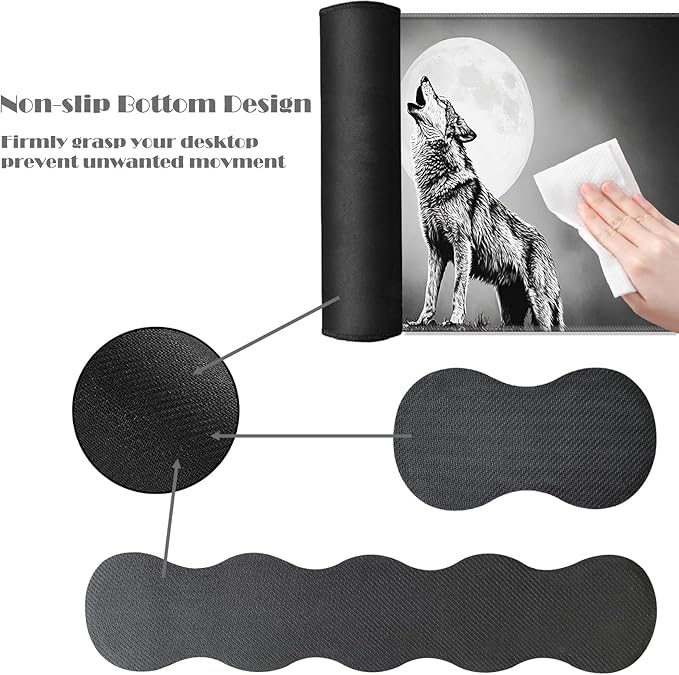Ergonomic Keyboard Wrist Rest &amp Mouse Pad Wrist Rest SetXL Gaming Desk Mat 31.5x 11.8Non-Slip BaseMemory FoamEasy Typing Pain Relief for Office &amp HomeHowling Wolf in Moonlight