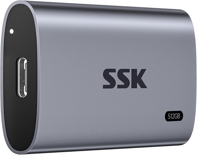 SSK 512GB SSD External Hard Drive Portable SSD Up to 550MB/s Fast Solid State Drives External USB 3.2 Gen2 for iPhone 15/16 Pro Win Mac Android with LED Light Trim SMART Supported