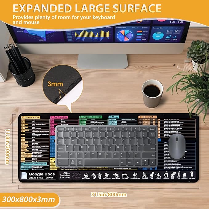 Google Docs Cheat Sheet Mouse Pad Large Mousepad for Google Docs Shortcuts Extended Gaming Pad for Mouse and Keyboard High Definition Printing StitchingWashable Anti Slip (MAC)