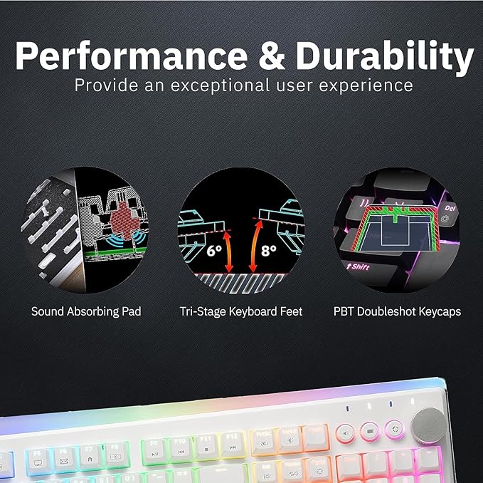 iRocks K71R Wireless RGB Mechanical Gaming Keyboard Switches BrownPBT 107 Keys NKRORGB Backlit Pro Gaming Keyboard Dual Wireless/Wired Windows Laptop PC MacWhite (Blue Switch)