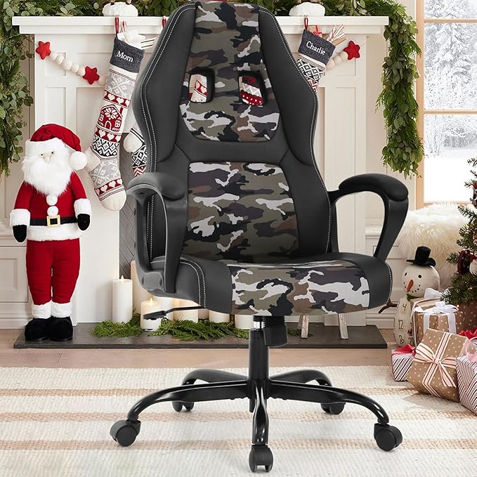 BLKMTY PC Gaming Chair Ergonomic Desk Chair Adjustable PU Leather Racing Chairs with Lumbar Support Armrest High Back Swivel Computer Chairs for Adults Camo