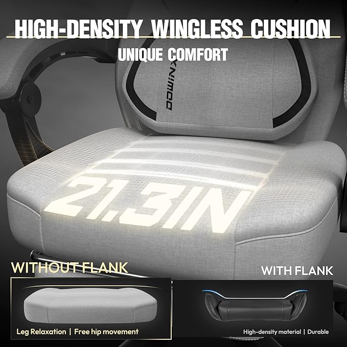 Dowinx Fabric Gaming Chair with Footrest Big and Tall Gaming Chair for Heavy People Wide Back Gamer Chair for Adult Computer Game Chair with Massage for 200lbs Grey