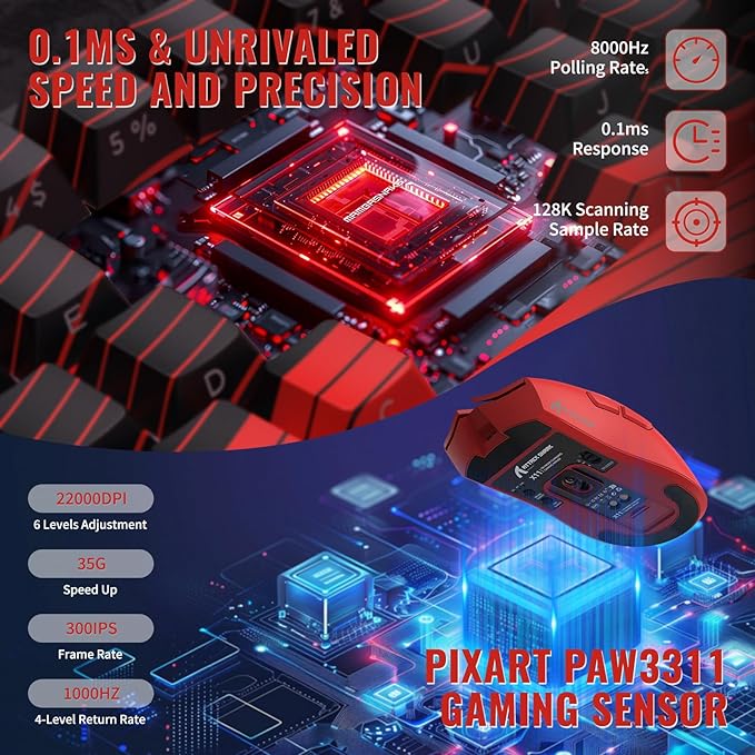 Attack Shark X11&ampX60HE Mechanical Wireless Gaming ComboRapid Trigger Magnetic Switches 8K Keyboard59g Ultra-Light Mouse with Charging Dock 22K DPIPAW3311RGB Backlit 3-Mode with Coiled Cable-R
