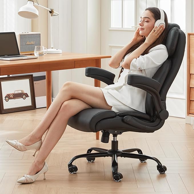 500lbs Big and Tall Office Chair Adjustable Lumbar Support for Back Pain Extra Wide Seat Executive Office Chair Thick Armrest Pad Heavy Duty Base&ampUpgraded Wheels Ergonomic Comfy Computer Desk C