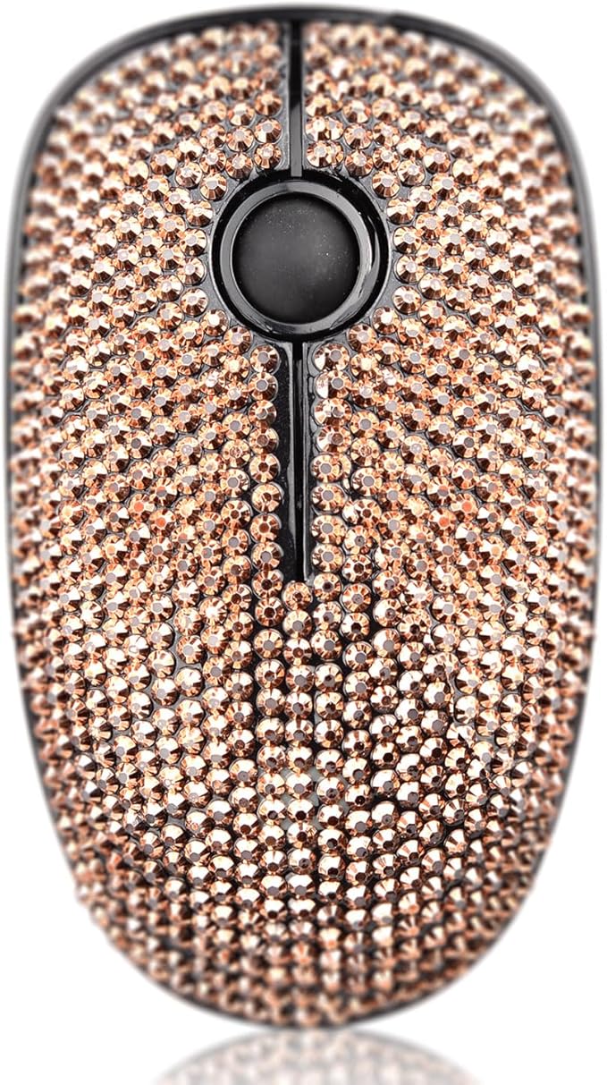 Luxury Bling Crystal Rhinestone 2.4G Ultrathin Silent Wireless Mouse with Nano Receiver 1600 DPI Precise Control for Notebook Computer PC Laptop MacBook and Chromebook - Rose Gold