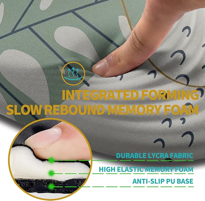 Hokafenle Ergonomic Mouse Pad Wrist Support with Stepped-Wedge Design Wrist Rest Pain Relief Mousepad Filled with Memory Foam Carpal Tunnel Mousepad for Wireless Mouse(12x8 inch Abstract Leaves)