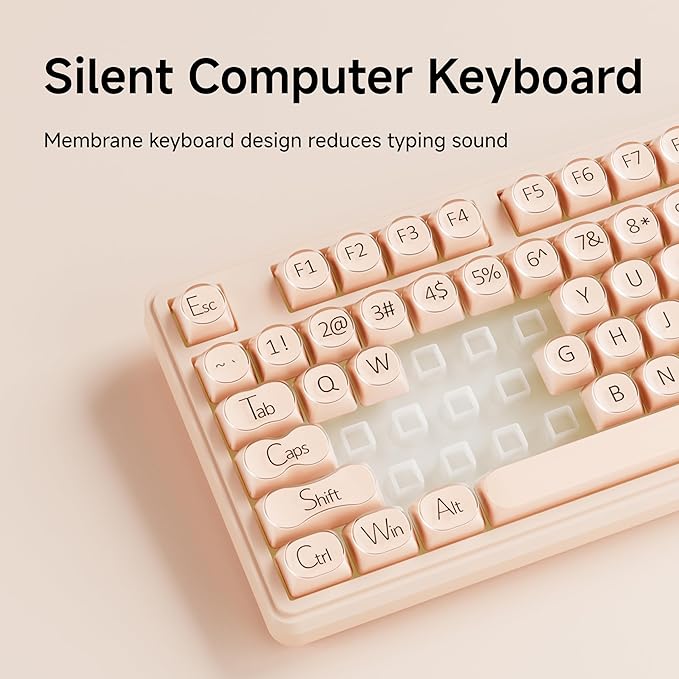 V102 Wired Keyboard 98 Keys Creamy Gaming Keyboard with Number Pad Display Screen &amp Media Knob RGB Silent Wired Cute Computer Keyboard for Laptop PC Gamer - Cream Pink