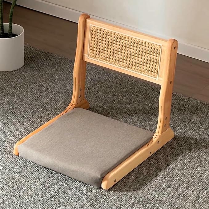 ELEFOCUS Foldable Floor Chair with Backrest Tatami Meditation Yoga Chair Rubber Timber Legless Adjustable Seat for Living Room