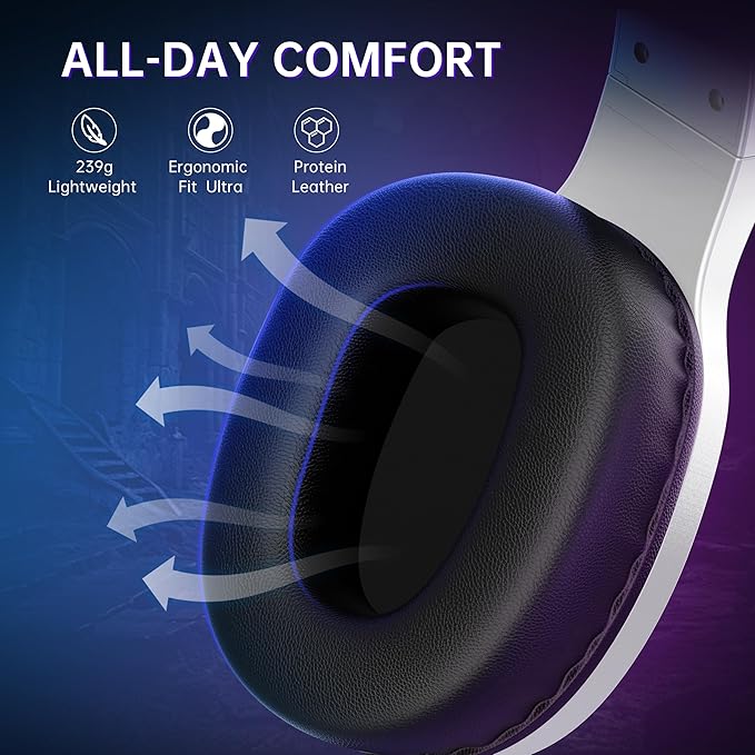 AOC Wireless Gaming Headset Compatible with ps5/4 PC USB-C &amp Bluetooth 5.4 &amp 2.4GHz Gaming Headphones with Noise Canceling Mic 7.1 Virtual Surround20ms Latency 45H RGB- White