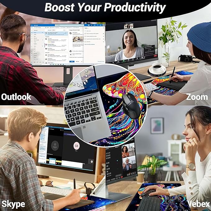 Large Mouse Pad and Keyboard Wrist Rest Desk Pad for Keyboard and Mouse 4-in-1 Large Gaming Mouse Pad with Wrist Support Desk Mat for Home Office Study GameColorful Jellyfish
