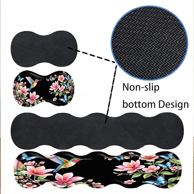 Keyboard Mouse Pad SetLarge Desk Pad+Keyboard Wrist Rest+Mouse Wrist Support+CoasterEasy Typing Pain Relief Non-Slip Wrist Support Mousepad Set Home OfficeHummingbird Blossom