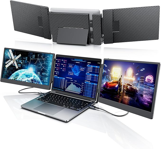 S3 Laptop Screen Extender 14'' Triple Portable Monitor for Laptops Plug and Play 1080P FHD IPS Laptop Monitor Extender for 13''-16.5'' Laptops Compatible with Windows Chrome Switch