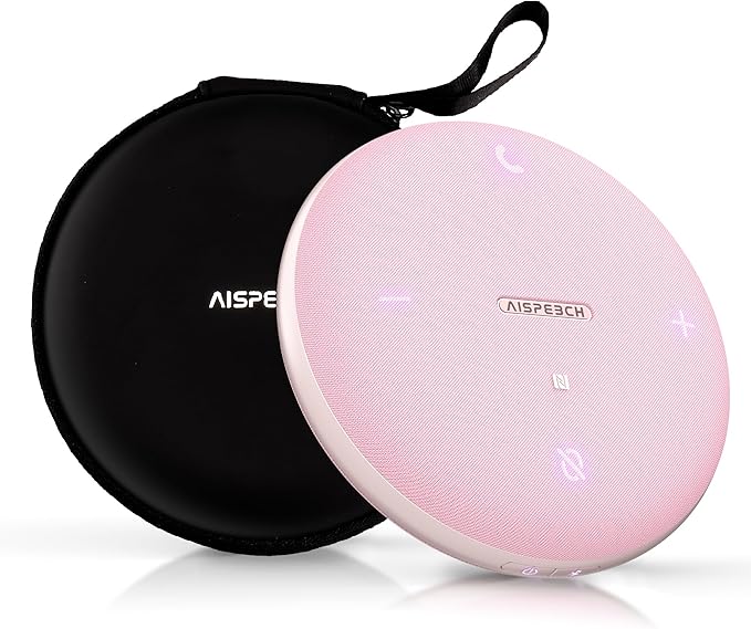 M4 Bluetooth Speakerphone Conference Speaker and Microphone with AI Noise Reduction GPT Transcription Speakers for Computer Desktop 360° Voice Pickup at Home Office for Teams/Zoom Pink