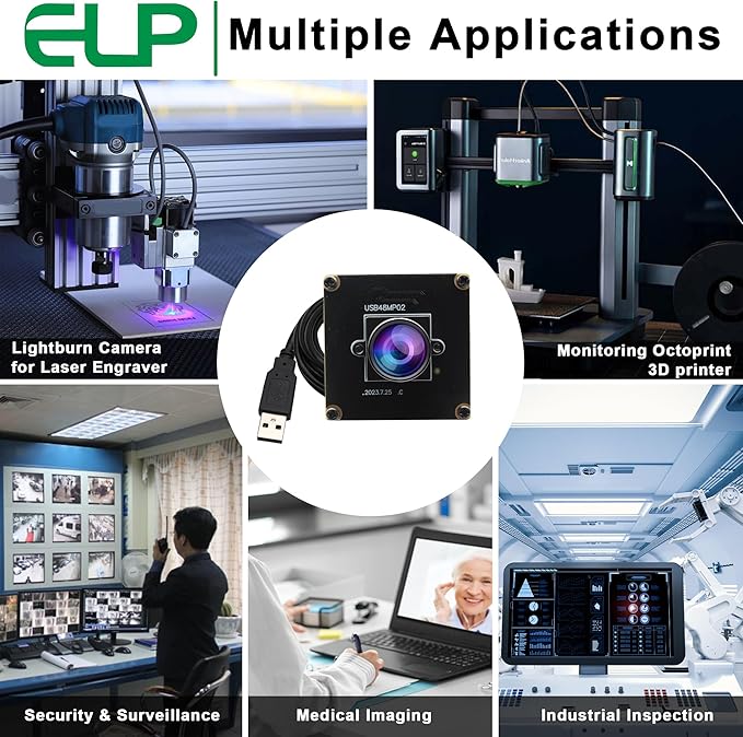 ELP 48MP USB Camera Module for Wide Angle PC &amp 3D Printer Monitoring - Laser Engraver &amp Security Camera - Jetson Nano &amp RaspberryPi Compatible