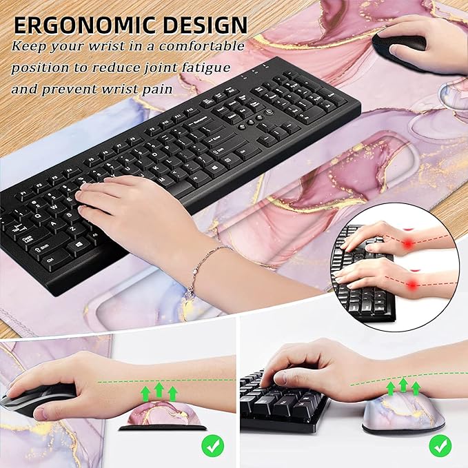 LATEEFAH Desk Mat Mouse Pad with Wrist Rest 4-in-1 Large Mouse Pads for Desk Ergonomic Mouse Pad and Keyboard Wrist Rest Gaming Keyboard Mat for Office Home