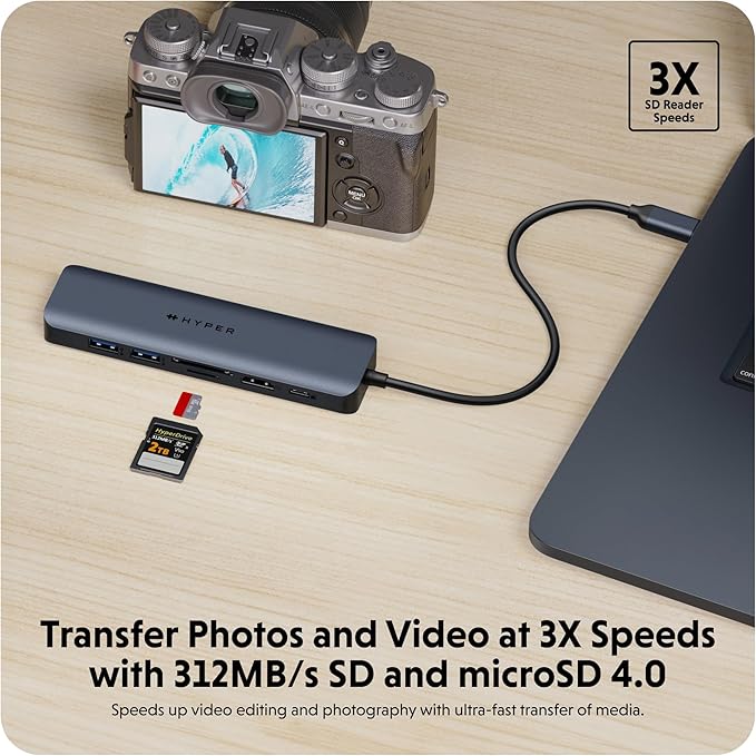HyperDrive Next 7 Port USB C Hub for Mac PC Chromebook with 4K60Hz HDMI 2 USB-A USB C Hub 10Gbps USB-C 10Gbps 100W Power Delivery SD Card Reader Ethernet Ports