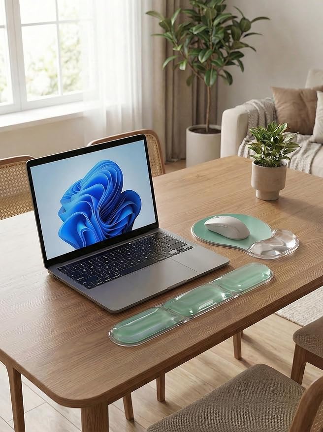 AUPET Ergonomic Gel Mouse Pad and Keyboard Wrist Rest Set Crystal Gel Cushion Support PU Base Smooth Tracking Surface Easy to Clean Desk Accessories for Office Home Laptop (Gradient Mint Green)
