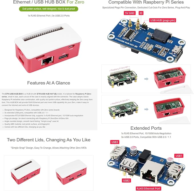 Waveshare ETH-USB-HUB-Box for Raspberry Pi Zero Series